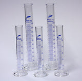 Messzylinder aus Boro 3.3 Glas mit blauer Markierung- Vol. 10/25/50/100/250ml
