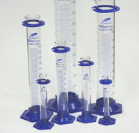 Messzylinder aus Boro 3.3 Glas mit Blau Basis 10/ 25/ 50/ 100/ 250/ 500/ 1000ml