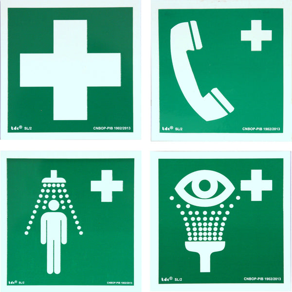 Rettungszeichen: Erste Hilfe, Notruftelefon, Notdusche, Augendusche  (Nachleuchtend) nach ISO 7010