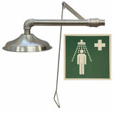 Notdusche für Industrie und Labor mit Rettungsschild (Rot/ Grün/ Edelstahl)