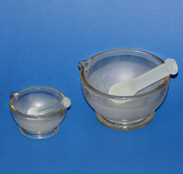 Mörser mit Pistille aus Glas für Laboratorien und Apotheke, Ø75mm oder Ø120mm